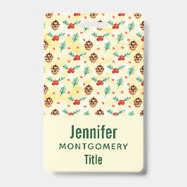 松のコーンとホリーのクリスマスパターン バッジ