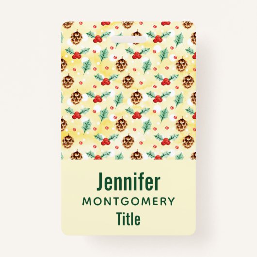 松のコーンとホリーのクリスマスパターン バッジ (裏面)