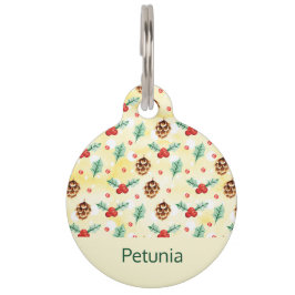 松のコーンとホリーのクリスマスパターン ペット　ネームタグ