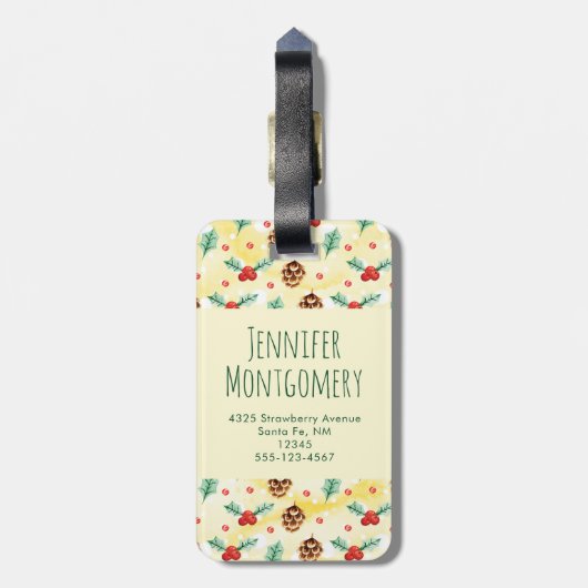 松のコーンとホリーのクリスマスパターン ラゲッジタグ (裏面縦)