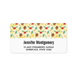 松のコーンとホリーのクリスマスパターン ラベル