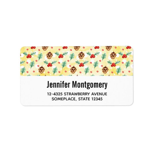 松のコーンとホリーのクリスマスパターン ラベル (正面)