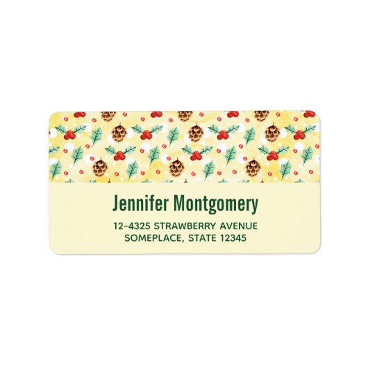 松のコーンとホリーのクリスマスパターン ラベル (正面)