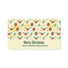 松のコーンとホリーのクリスマスパターン