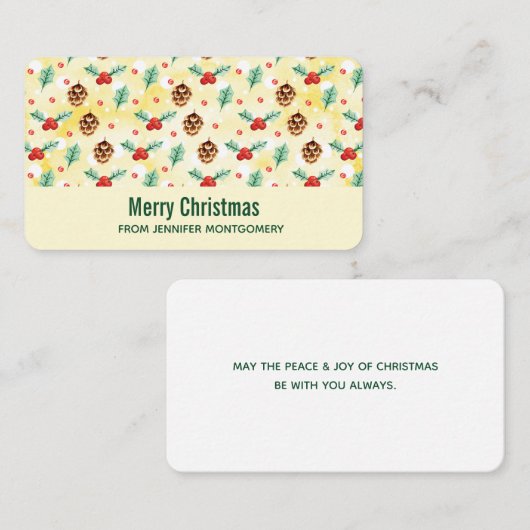 松のコーンとホリーのクリスマスパターン 名刺 (正面/裏面)
