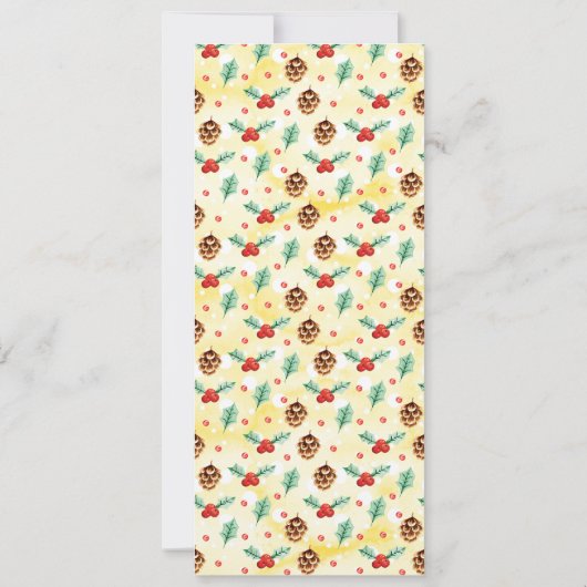 松のコーンとホリーのクリスマスパターン 招待状 (裏面)