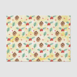 松のコーンとホリーのクリスマスパターン 薄葉紙