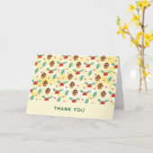松のコーンとホリークリスマスパターンありがとう カード (黄色い花)