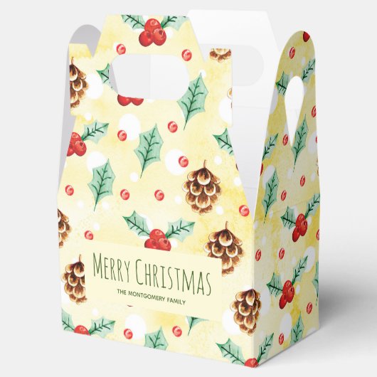 松のコーンとホリーパターンクリスマス フェイバーボックス (オープン)