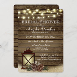 松のコーンとランタン素朴ブライダルシャワー 招待状