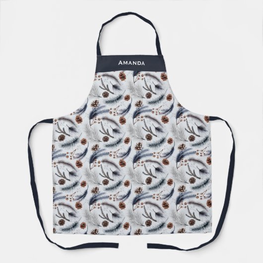 松のコーンと松の針冬のパターン エプロン (正面)