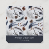 松のコーンと松の針冬のパターン スクエア名刺 (正面)