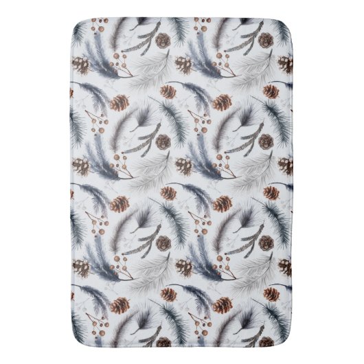松のコーンと松の針冬のパターン バスマット (正面縦)