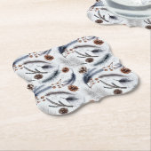 松のコーンと松の針冬のパターン ペーパーコースター (アングル)