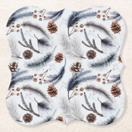 松のコーンと松の針冬のパターン ペーパーコースター