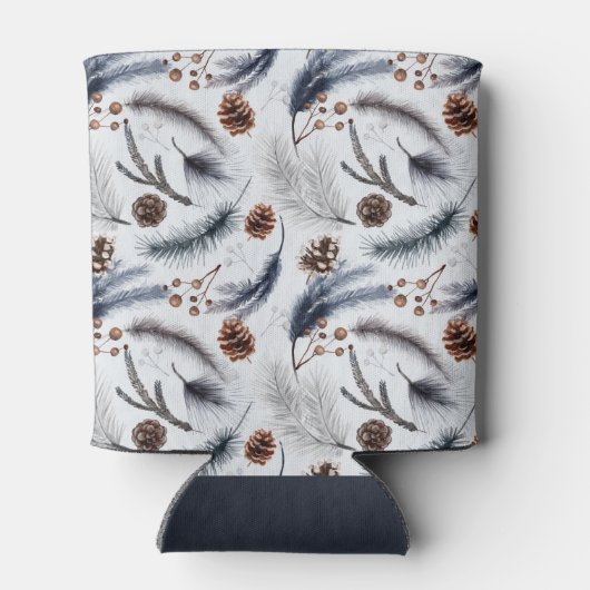 松のコーンと松の針冬のパターン 缶クーラー (裏面)