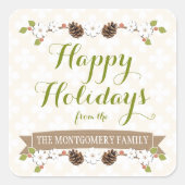 松のコーンと果実と花のローレル スクエアシール (正面)