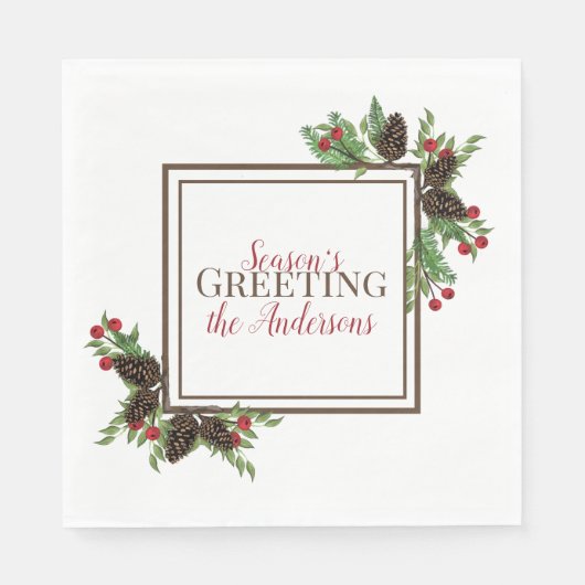 松のコーンと果実の紙ナプキン スタンダードランチョンナプキン (正面)