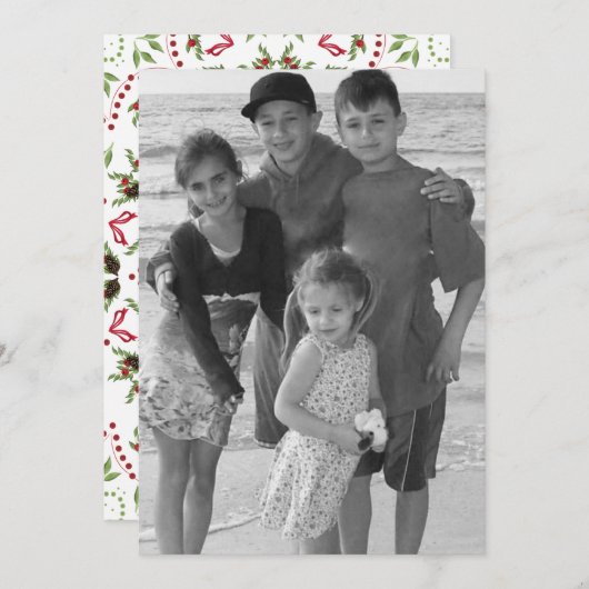 松のコーンと果実マンダラの写真カード 招待状 (正面/裏面)