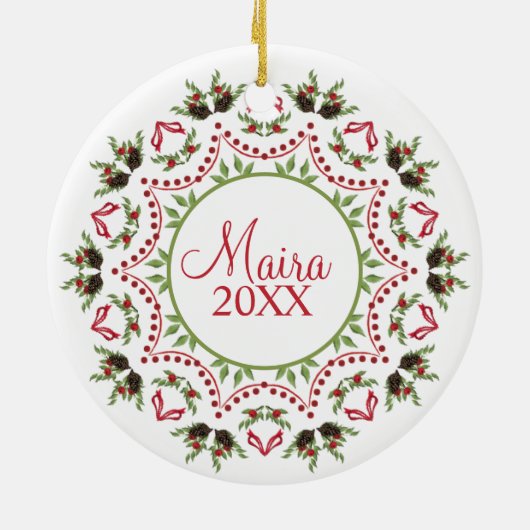 松のコーンと果実マンダラ写真オーナメント セラミックオーナメント (裏面)