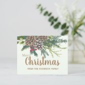 松のコーンと緑のクリスマス シーズンポストカード (スタンド正面)