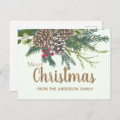 松のコーンと緑のクリスマス シーズンポストカード (正面/裏面)