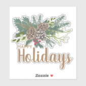 松のコーンと緑のハッピーホリデー シール (シート)