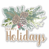 松のコーンと緑のハッピーホリデー シール (正面)