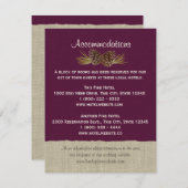 松のコーンとBurlap情報カードプラム エンクロージャーカード (正面/裏面)