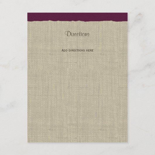 松のコーンとBurlap情報カードプラム エンクロージャーカード (裏面)