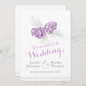 松のコーンは紫の灰色の結婚式招待状 招待状 (正面/裏面)