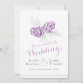 松のコーンは紫の灰色の結婚式招待状 招待状 (正面)