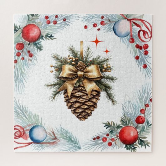 松のコーンリースとオーナメント ジグソーパズル (横)
