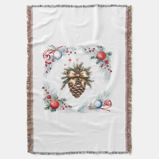松のコーンリースとオーナメント スローブランケット (正面縦)