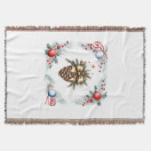 松のコーンリースとオーナメント スローブランケット (正面)