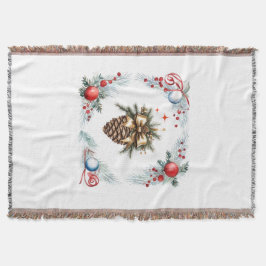 松のコーンリースとオーナメント スローブランケット