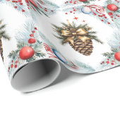 松のコーンリースとオーナメント ラッピングペーパー (ロールコーナー)