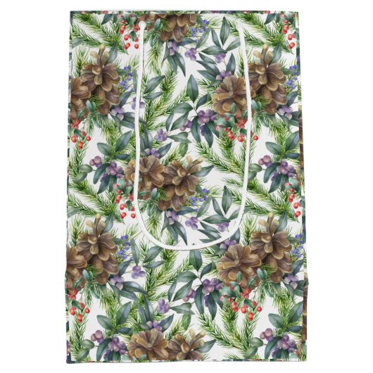松のコーン模様メリークリスマスフローラ ミディアムペーパーバッグ (裏面)