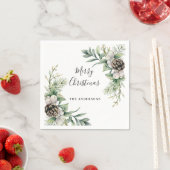 松のコーン白い緑のクリスマスパーティー スタンダードカクテルナプキン (インサイチュ)