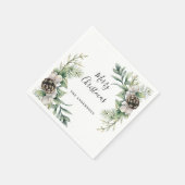 松のコーン白い緑のクリスマスパーティー スタンダードカクテルナプキン (角)