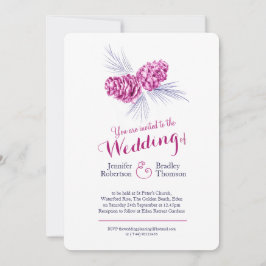 松のコーン芸術プラム海軍の冬の結婚式招待状 招待状