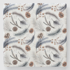 松のコーン&松の針クリスマスパターン ストーンコースター