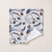 松のコーン&松の針クリスマスパターン バスタオルセット (ウォッシュタオル)