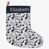 松のコーン&松の針クリスマスパターン ラージクリスマスストッキング (正面)