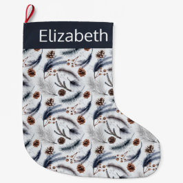 松のコーン&松の針クリスマスパターン ラージクリスマスストッキング
