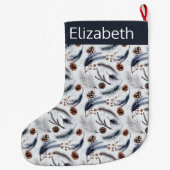 松のコーン&松の針クリスマスパターン ラージクリスマスストッキング (裏面)