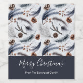 松のコーン&松の針クリスマスパターン ワインラベル (シングルラベル)