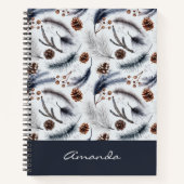 松のコーン&松の針水の色パターン ノートブック (正面)