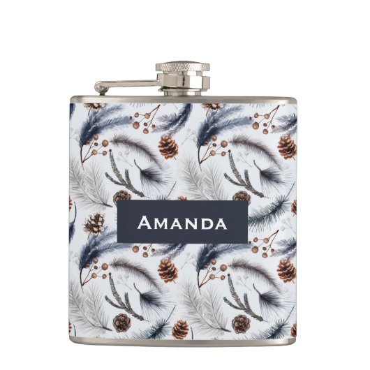 松のコーン&松の針水の色パターン フラスク (正面)