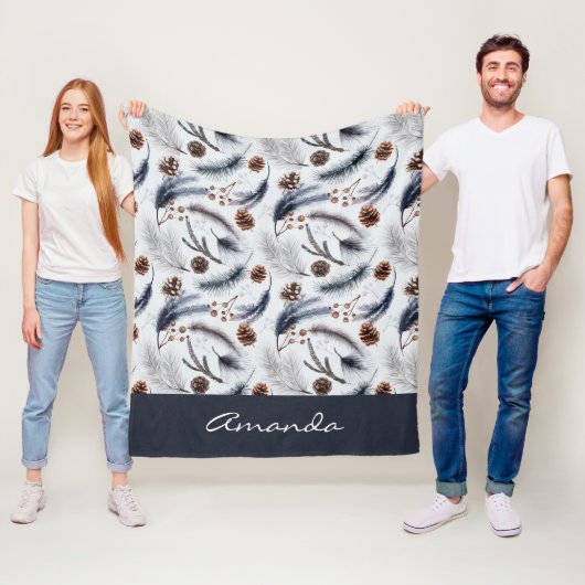 松のコーン&松の針水の色パターン フリースブランケット (インサイチュ)